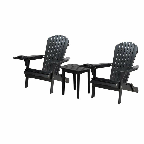 W Unlimited 35 x 32 x 28 in. 2 Foldable Adirondack Chair with End Table, Black SW2136BKSET3